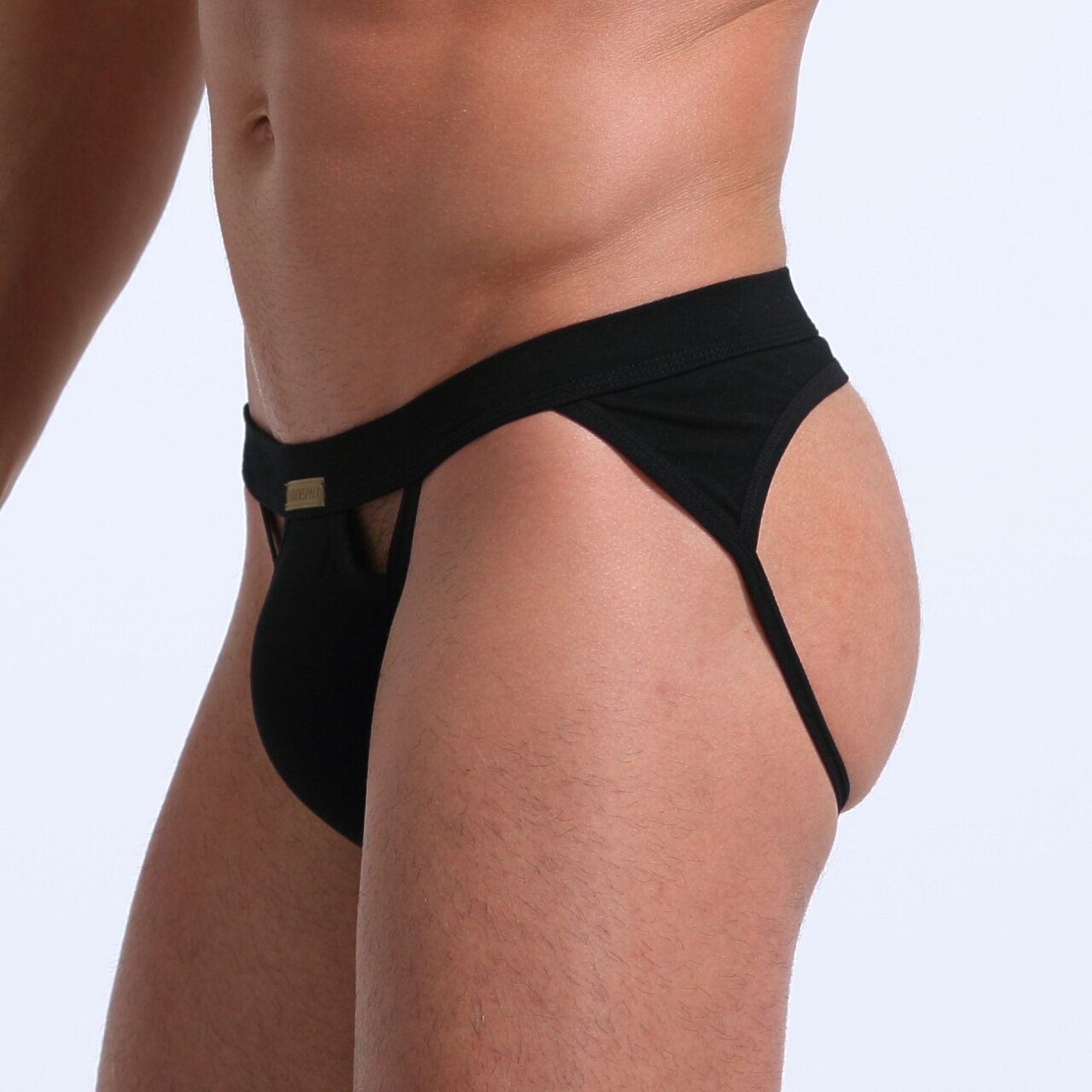 Mens Stretch Cotton Spandex Jockstrap Black