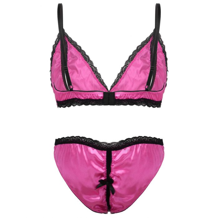 Mens Sissy Peek a Boo Bra Top & Crotchless Panty Briefs Rose