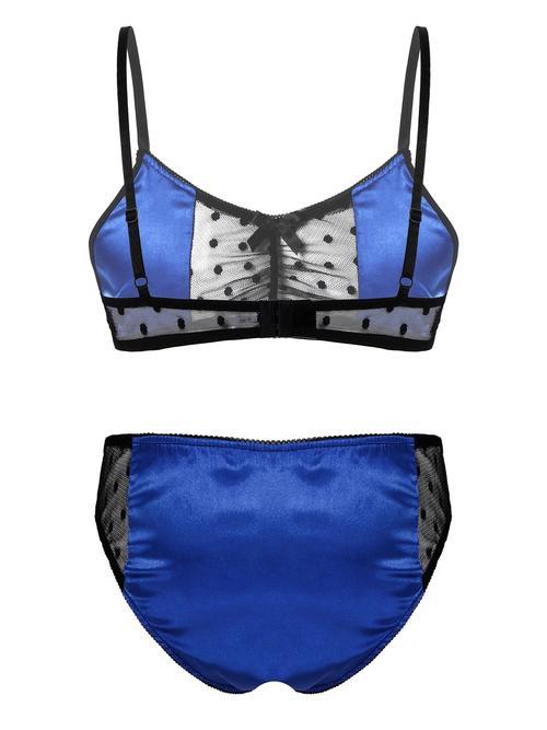 Mens Sissy Satin and Lace Bra & Panty Set Blue & Black