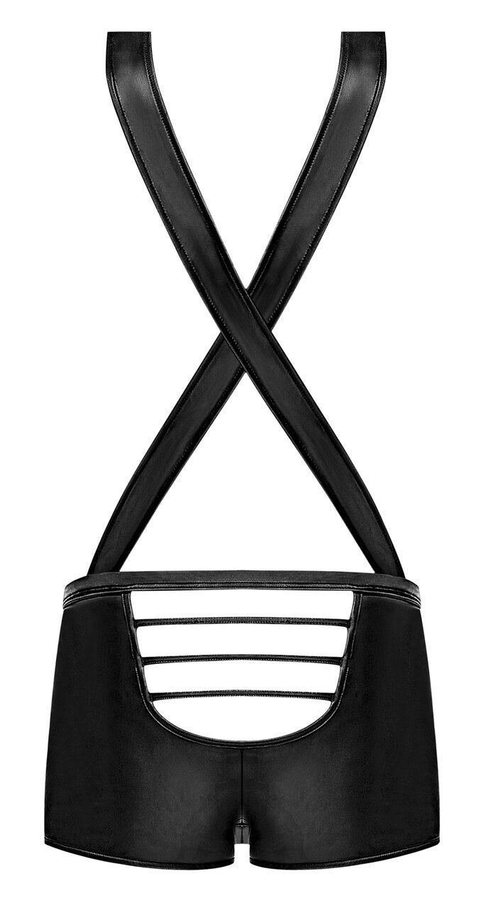 Mens Male Power Matt Wetlook Sling Shorts with Strapped Cutouts Black