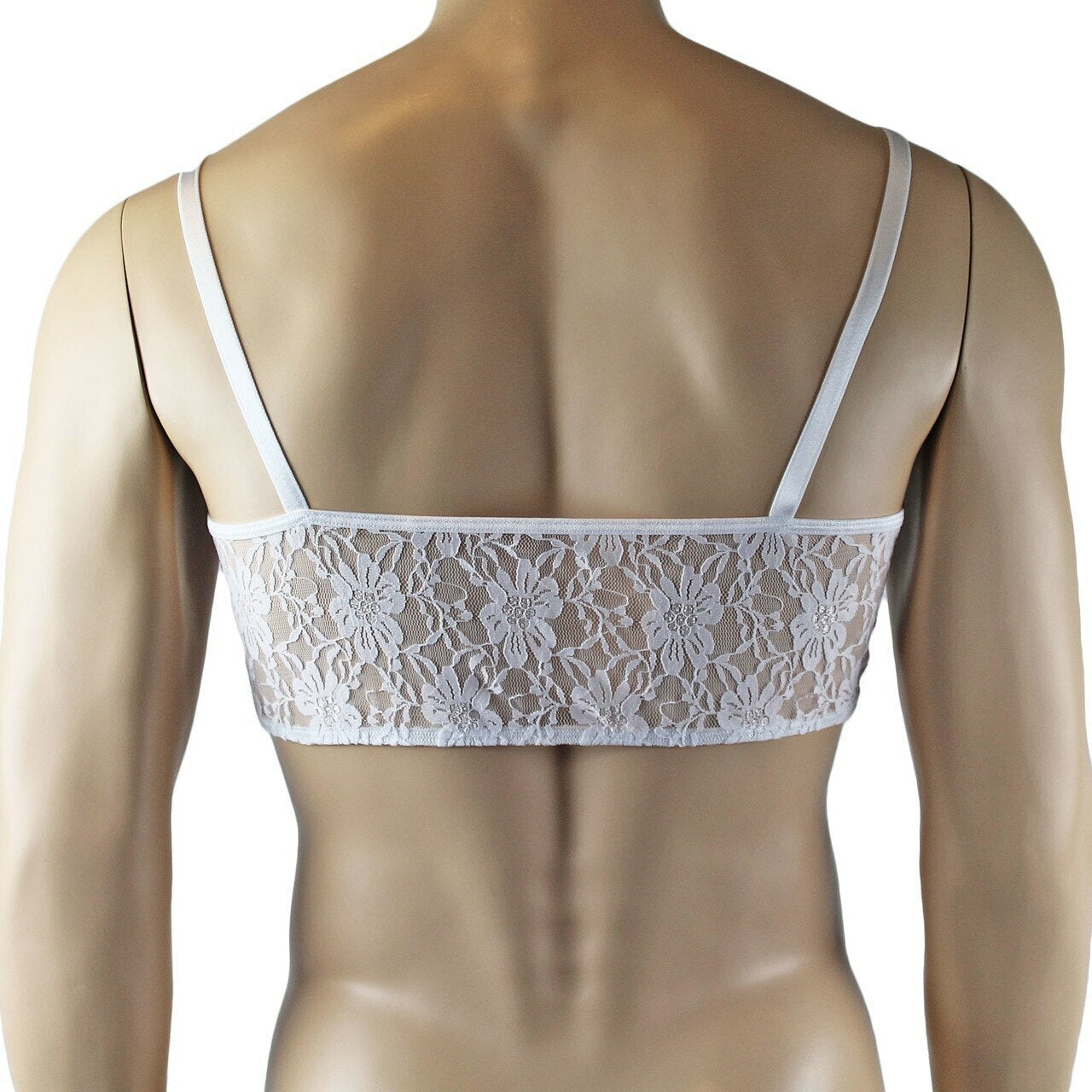 Mens Lace Crop Bra Top Camisole and Male Lingerie G string White