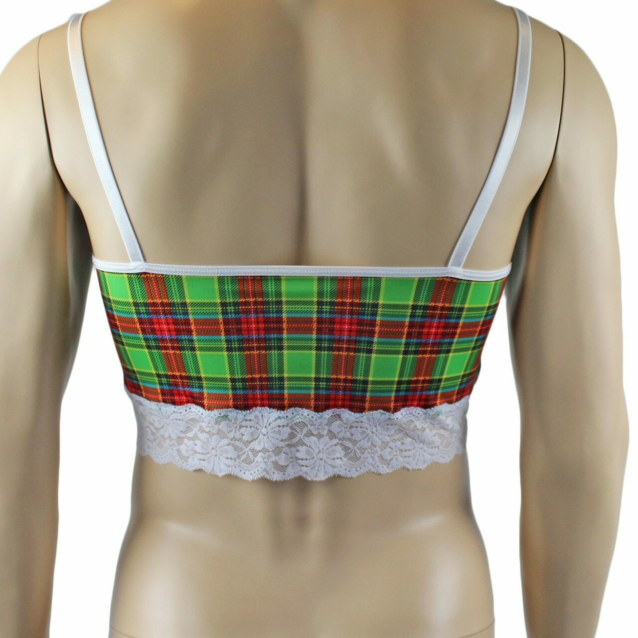 Mens Plaid Tartan Camisole Top & Bikini Brief Green and Red
