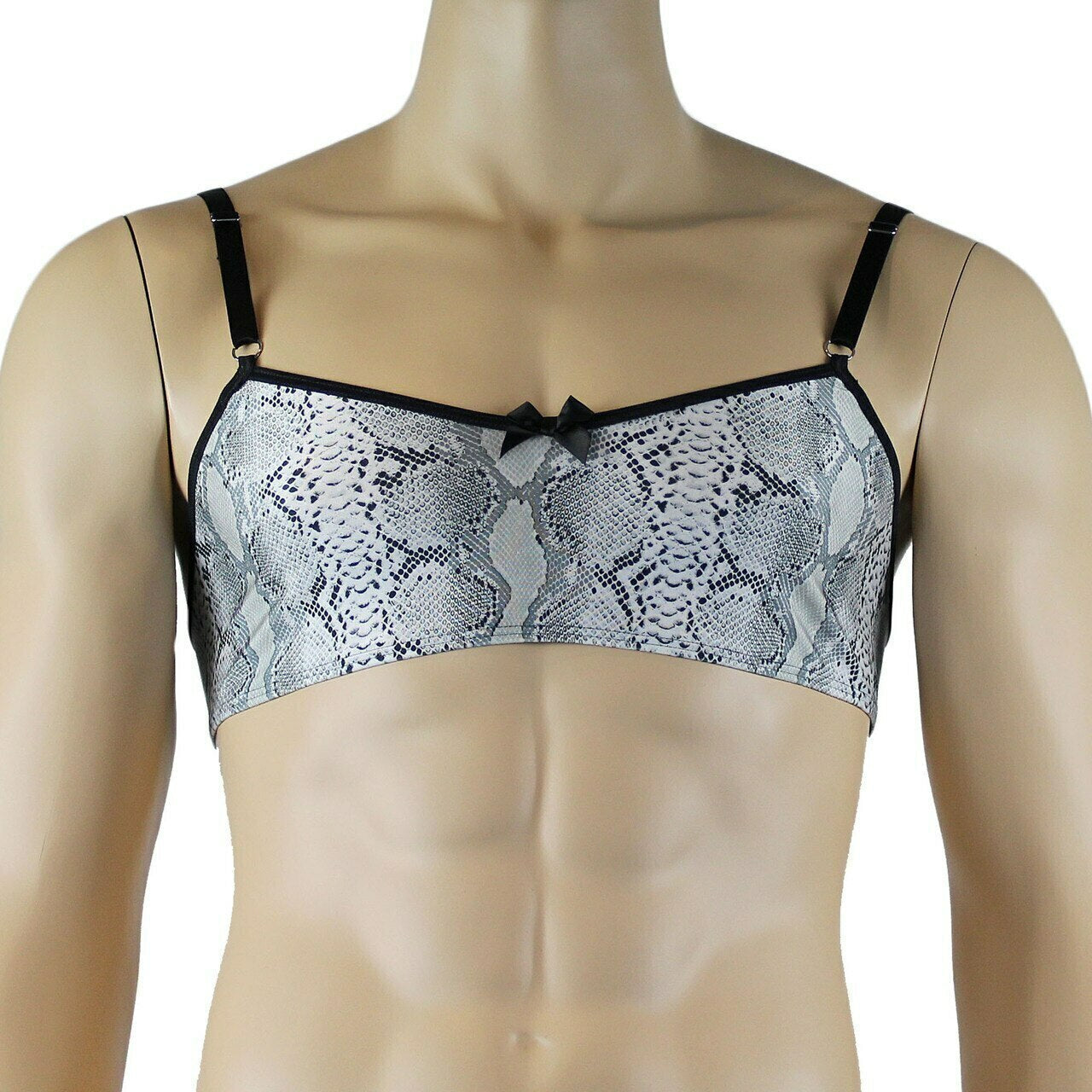 Mens Bra Grey Snake Print Bra Top for Males & Thong