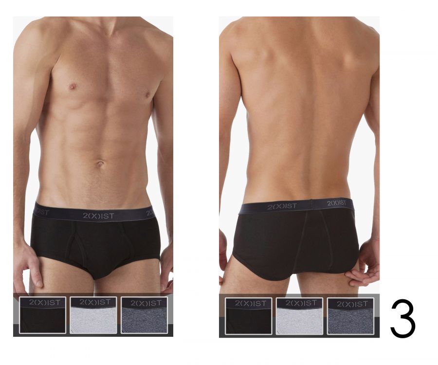 2(X)IST 3102003903 Cotton 3PK Fly-Front Briefs Black Gray Charcoal