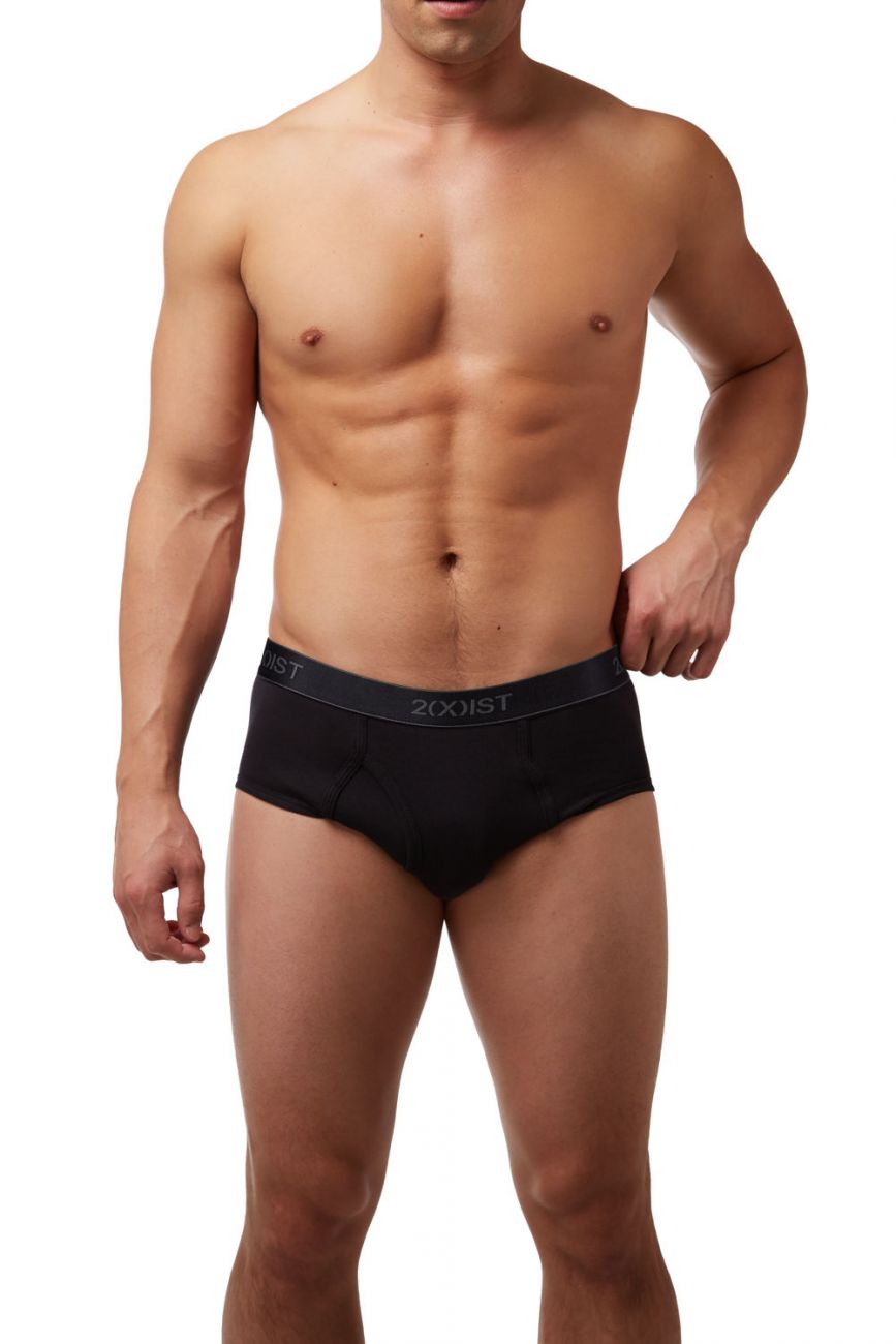 2(X)IST 3102003903 Cotton 3PK Fly-Front Briefs Black Gray Charcoal
