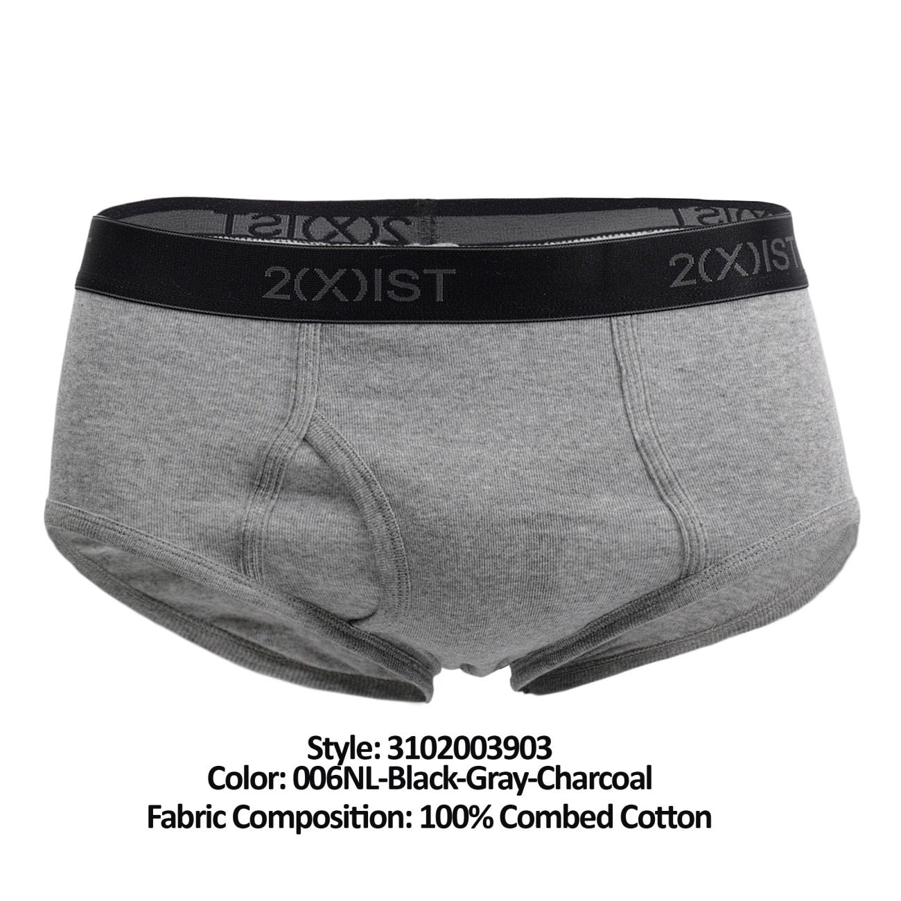 2(X)IST 3102003903 Cotton 3PK Fly-Front Briefs Black Gray Charcoal