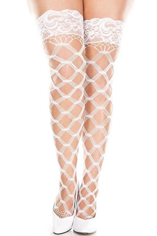 White Lace Top Fishnet Hold Ups