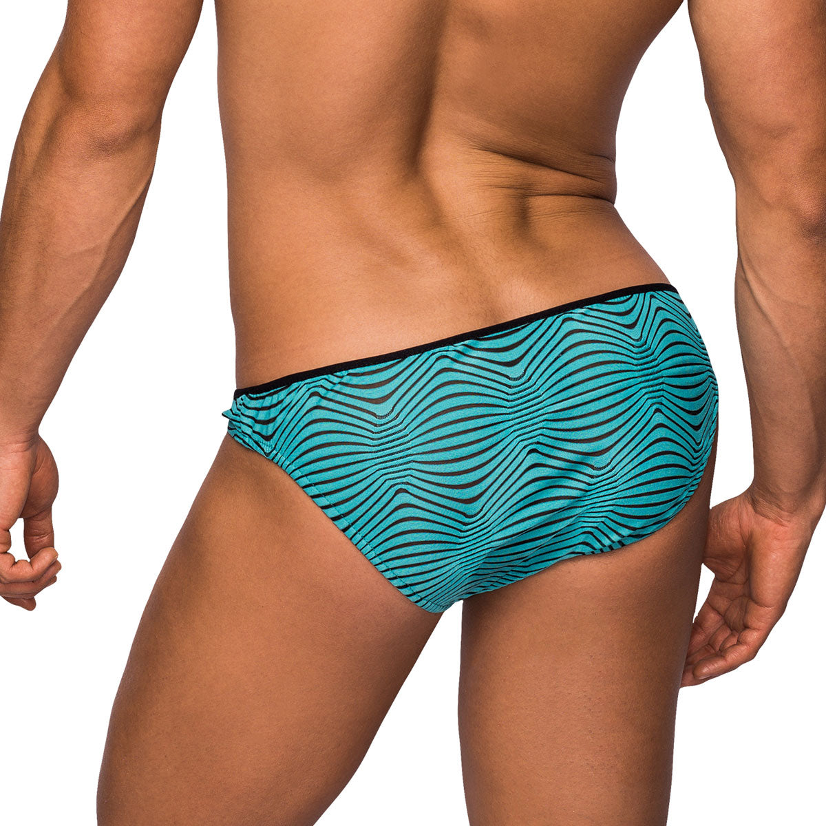 SALE - Male Power Zebra Inspired Bikini Brief Black and Teal