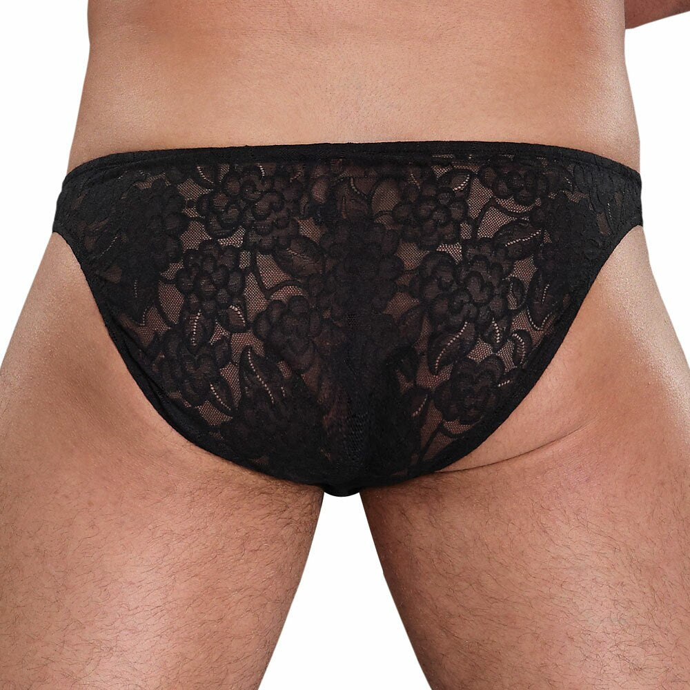 Mens Stretch Lace Bikini Briefs Black