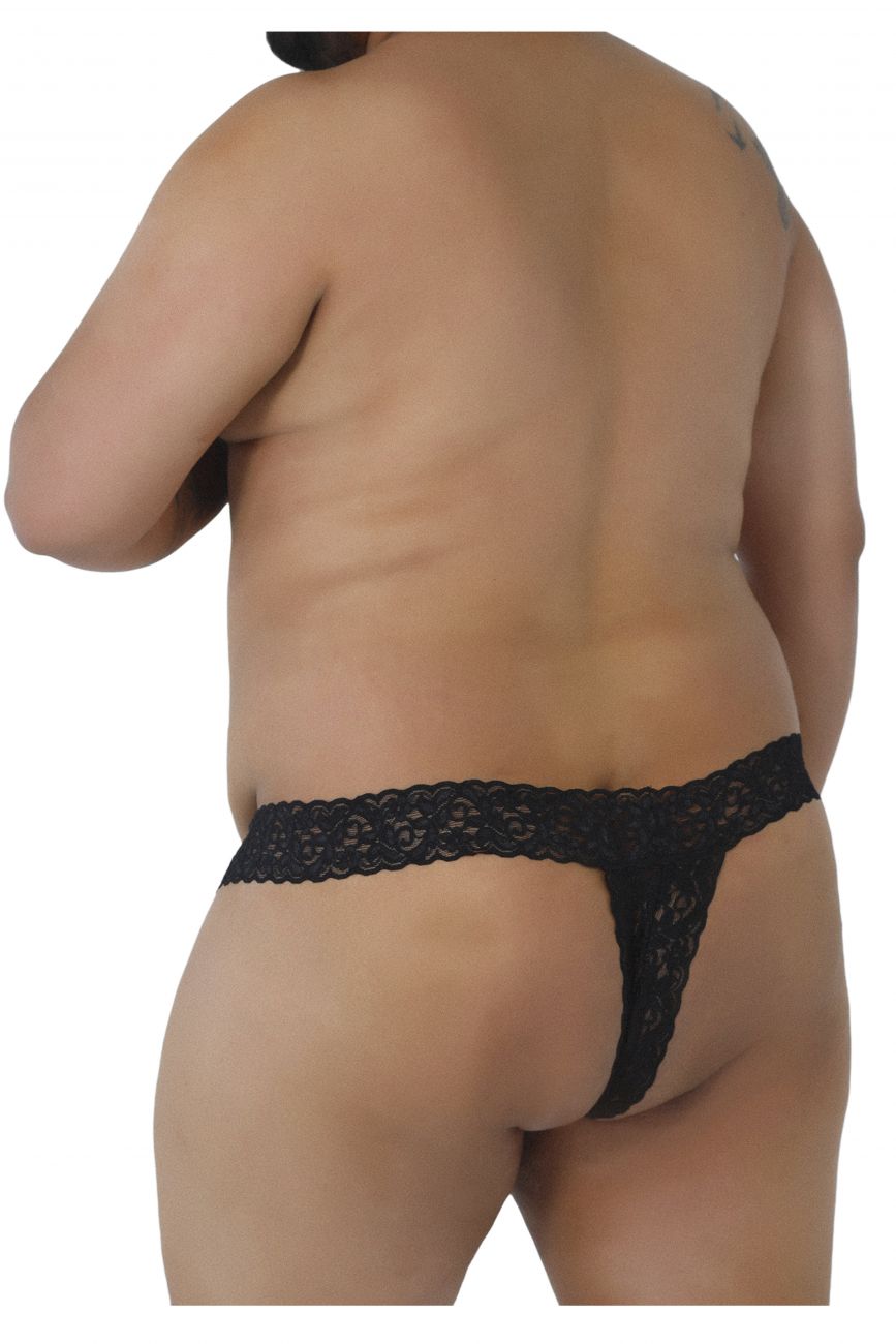CandyMan 99315X  Peek a Boo Lace Thongs Black Plus Sizes