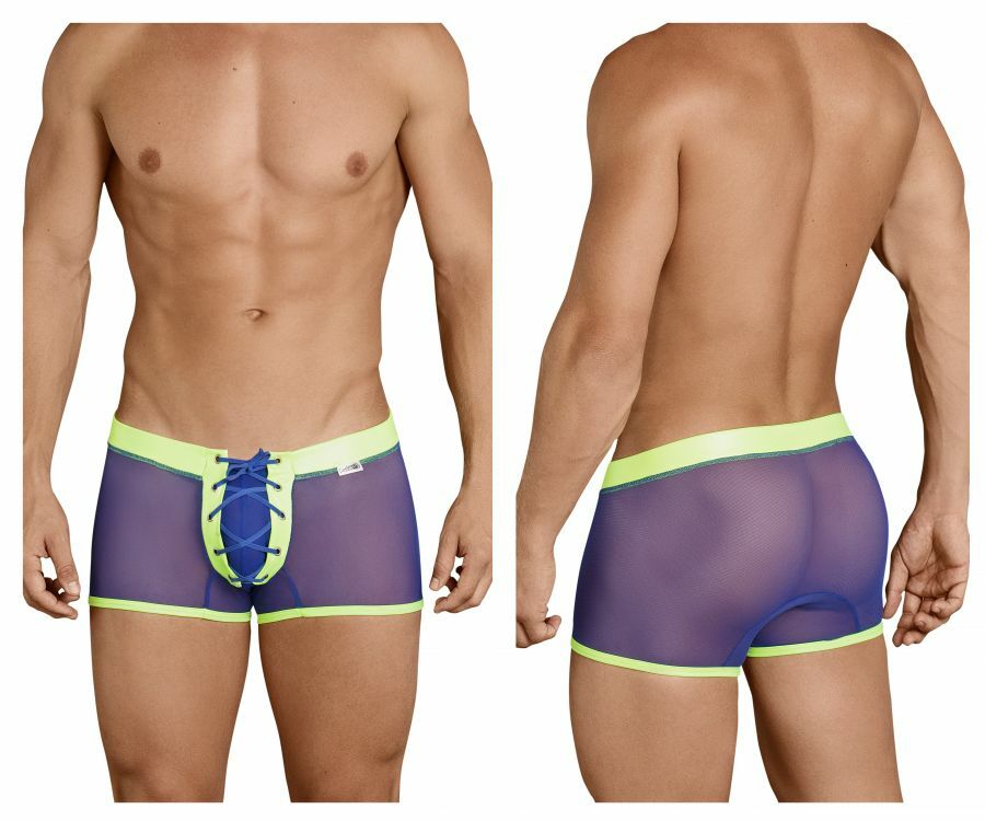 SALE - Mens Sheer Lace Up Front Boxer Briefs Blue and Green