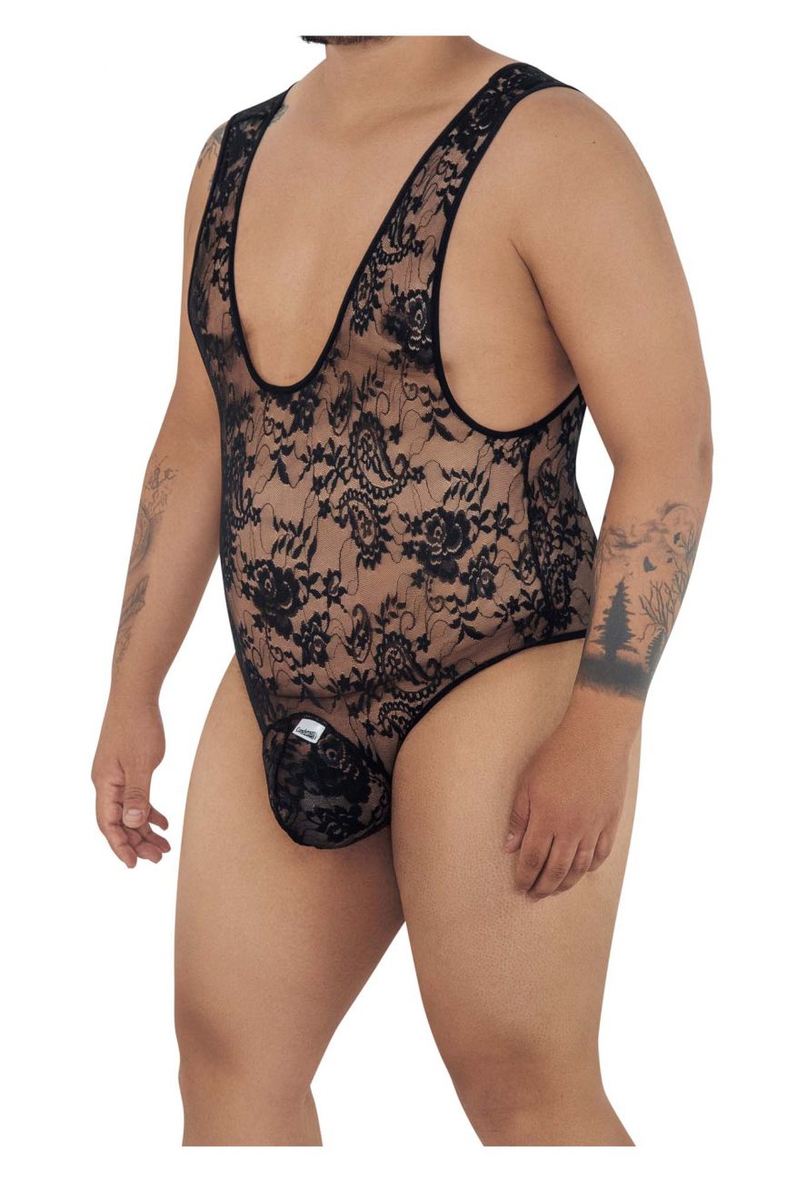 CandyMan 99380X Lace Bodysuit Black Plus Sizes
