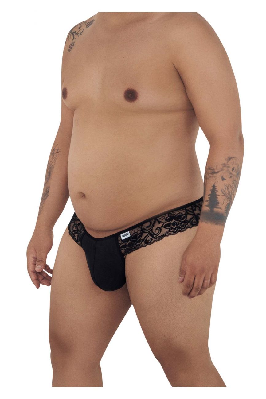 CandyMan 99392X Lace Thongs Black Plus Sizes