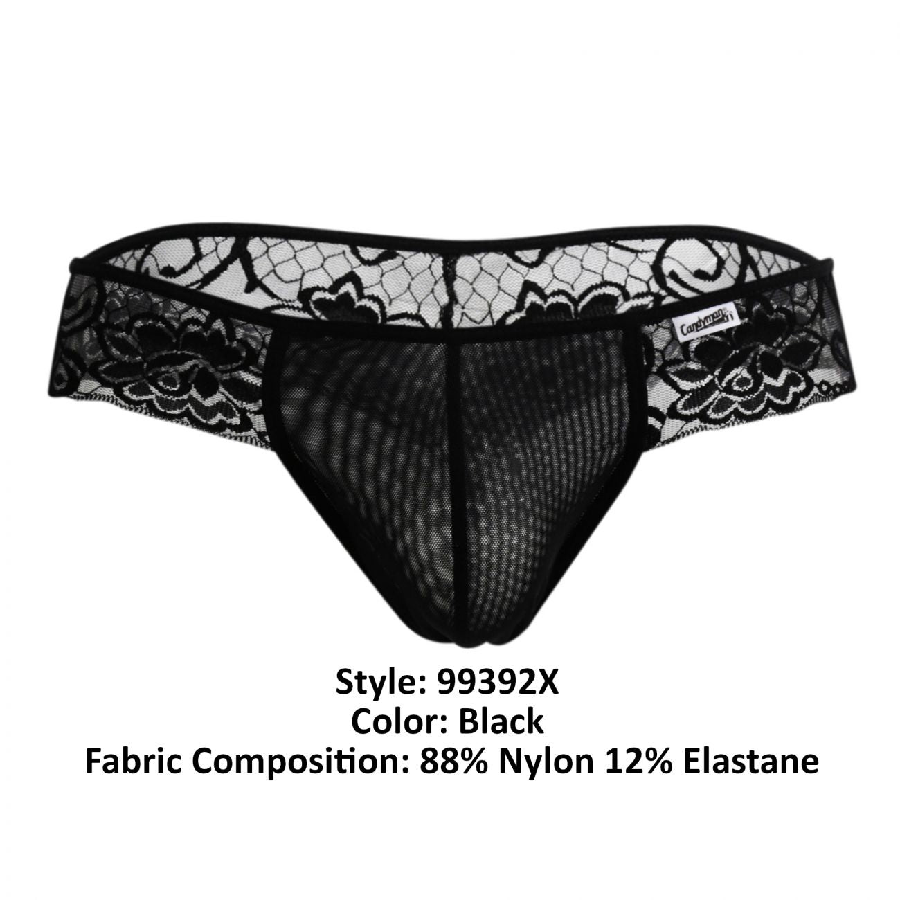 CandyMan 99392X Lace Thongs Black Plus Sizes