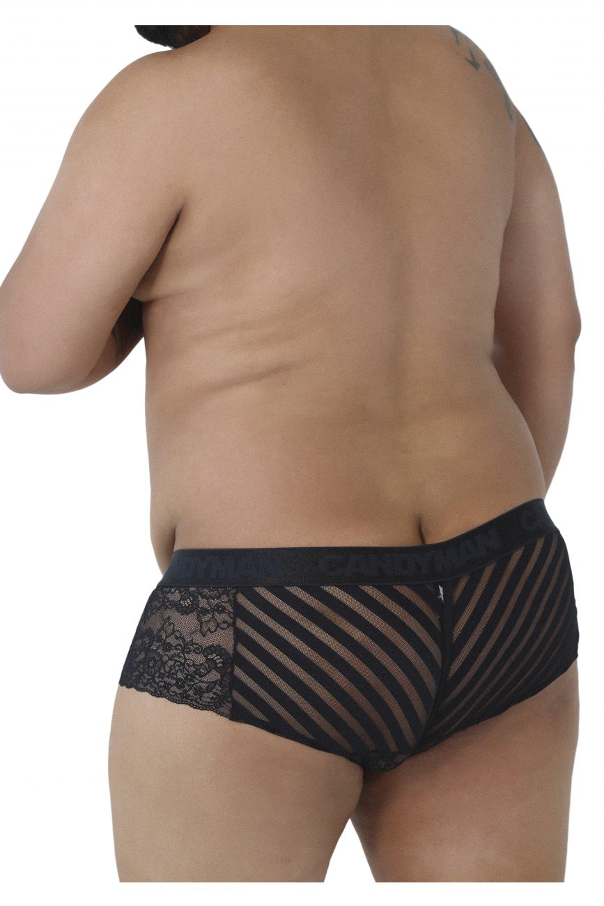 CandyMan 99393X Lace-Mesh Trunks Black Plus Sizes