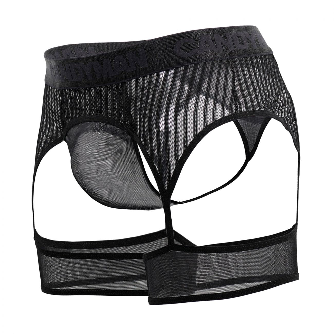 CandyMan 99403X Stripes Garterbelt Thongs Black Plus Sizes