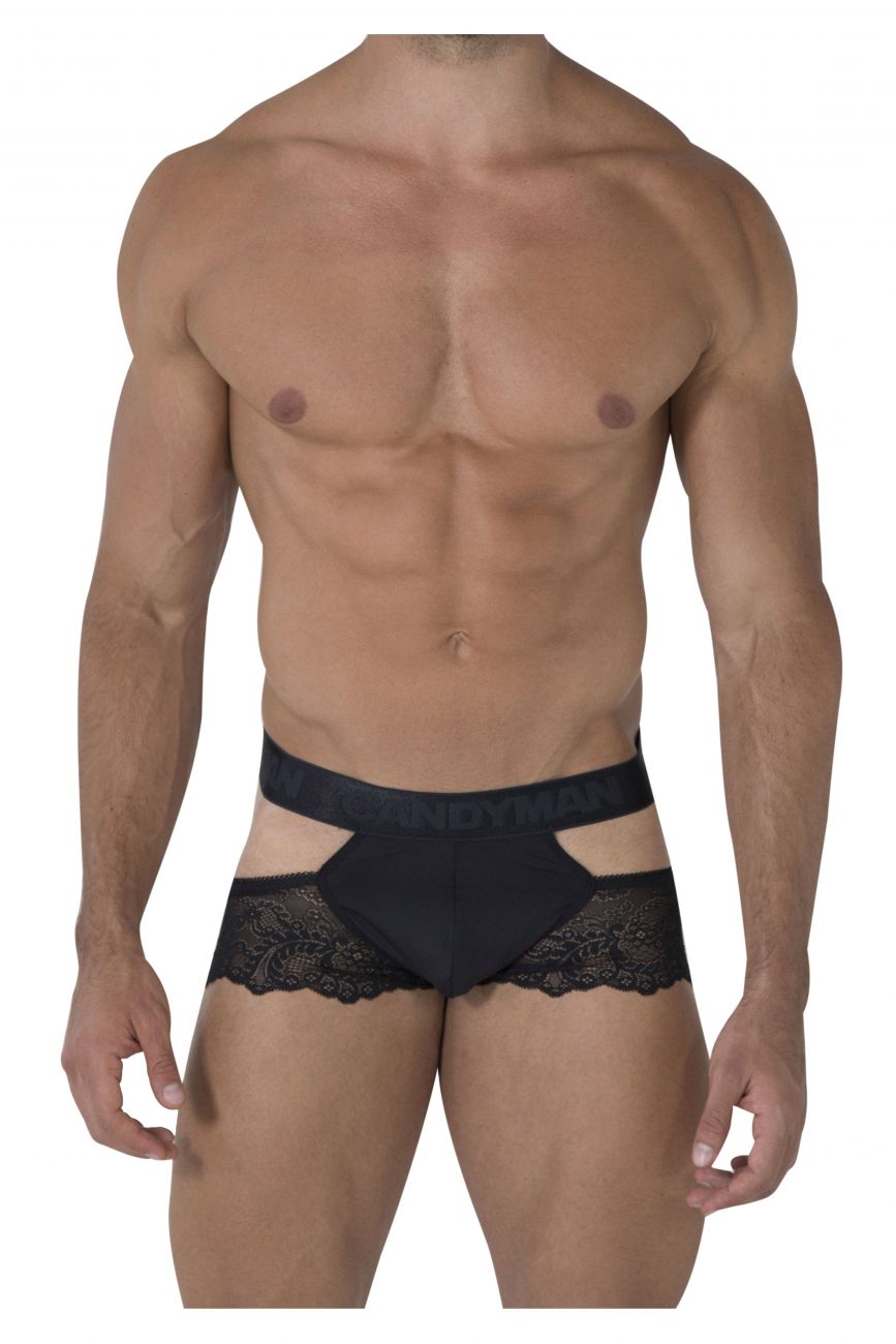 CandyMan 99467 Lace Jockstrap Black