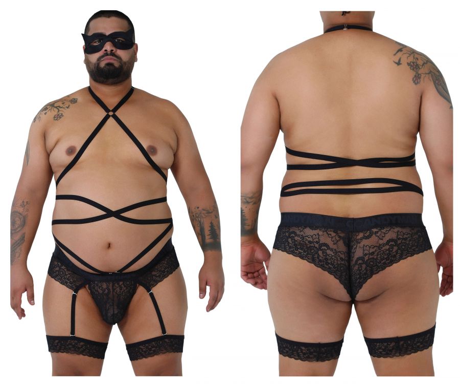 CandyMan 99483X Lace Garter Bodysuit Black Plus Sizes