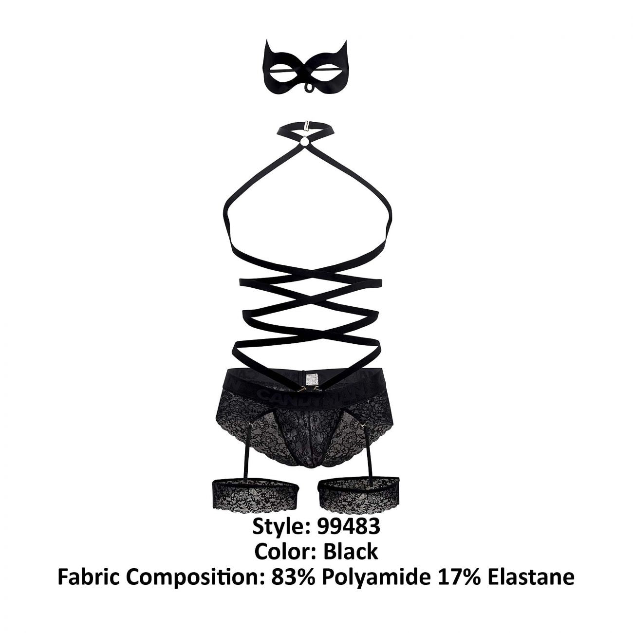 CandyMan 99483 Lace Garter Bodysuit Black