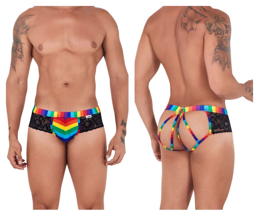 CandyMan 99498 Pride Lace Jockstrap Brief Black Rainbow