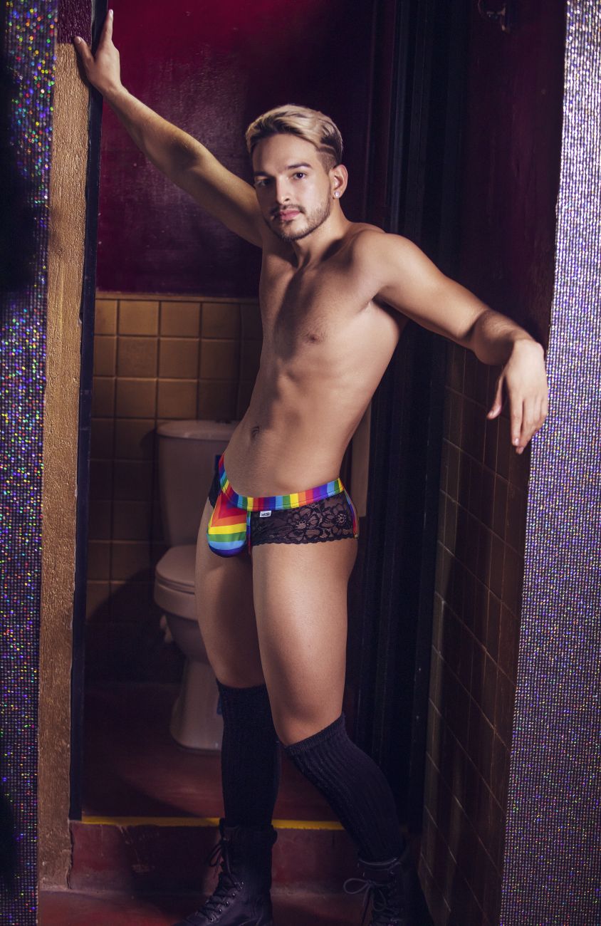 CandyMan 99498 Pride Lace Jockstrap Brief Black Rainbow