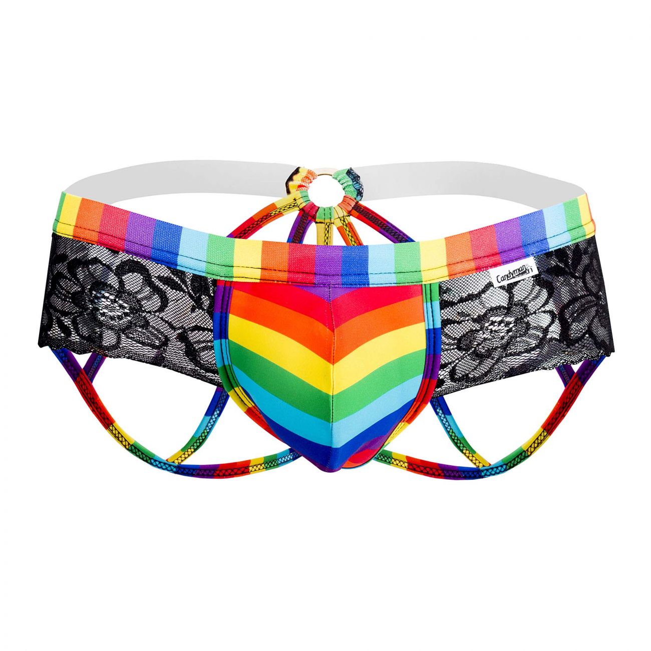 CandyMan 99498 Pride Lace Jockstrap Brief Black Rainbow
