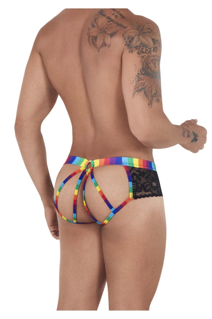 CandyMan 99498 Pride Lace Jockstrap Brief Black Rainbow