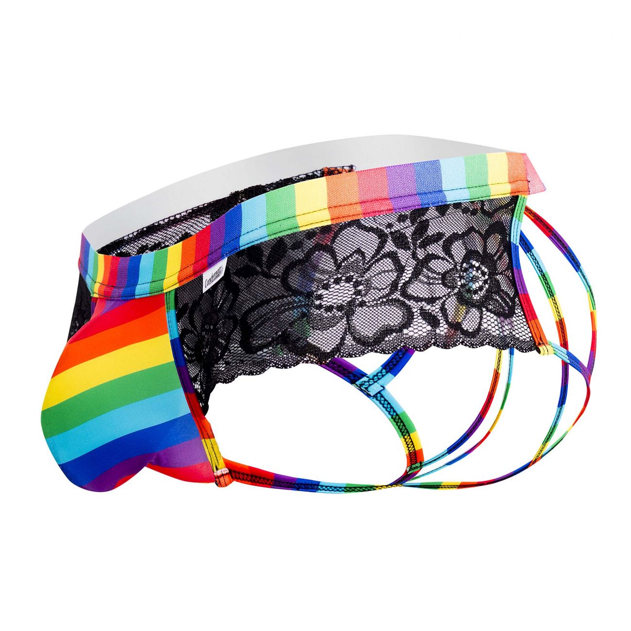 CandyMan 99498 Pride Lace Jockstrap Brief Black Rainbow