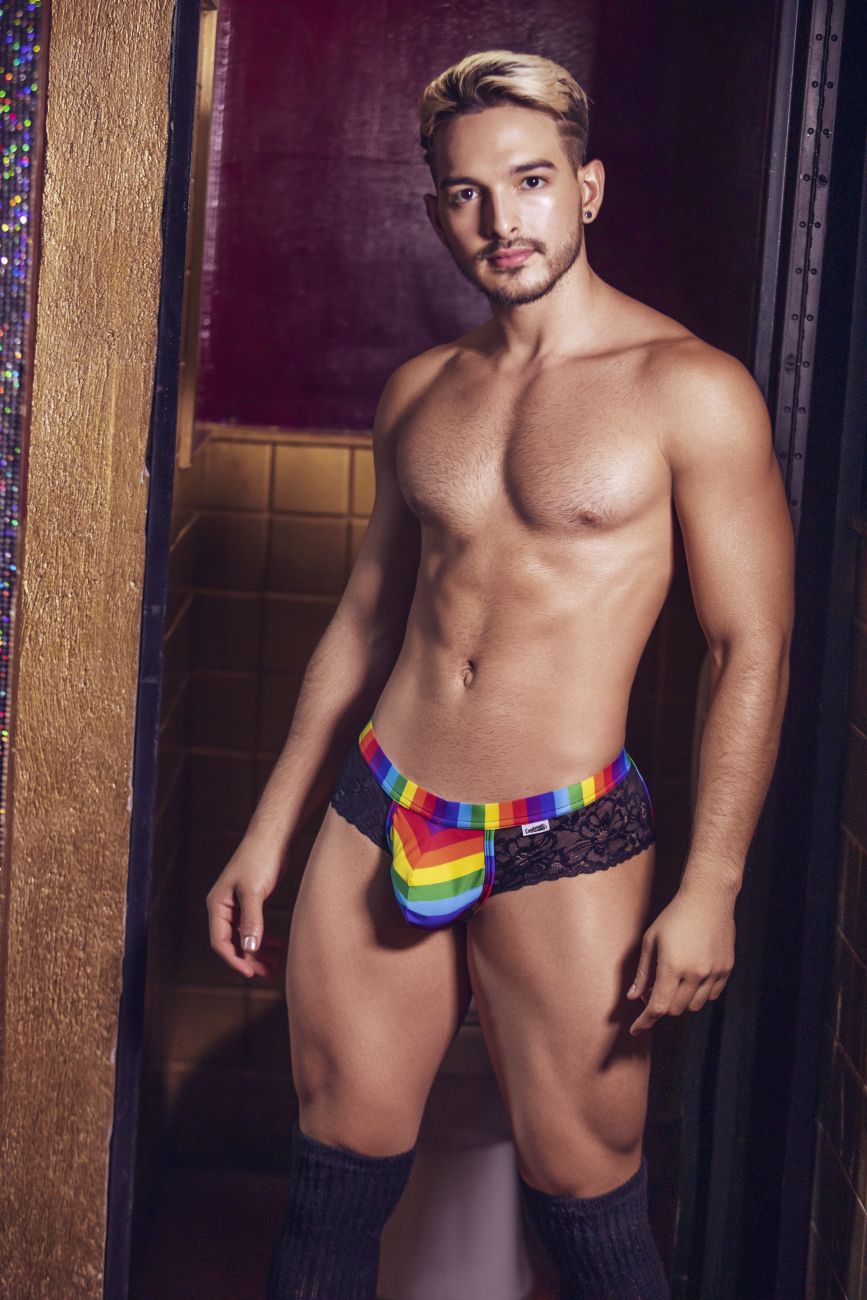 CandyMan 99498 Pride Lace Jockstrap Brief Black Rainbow