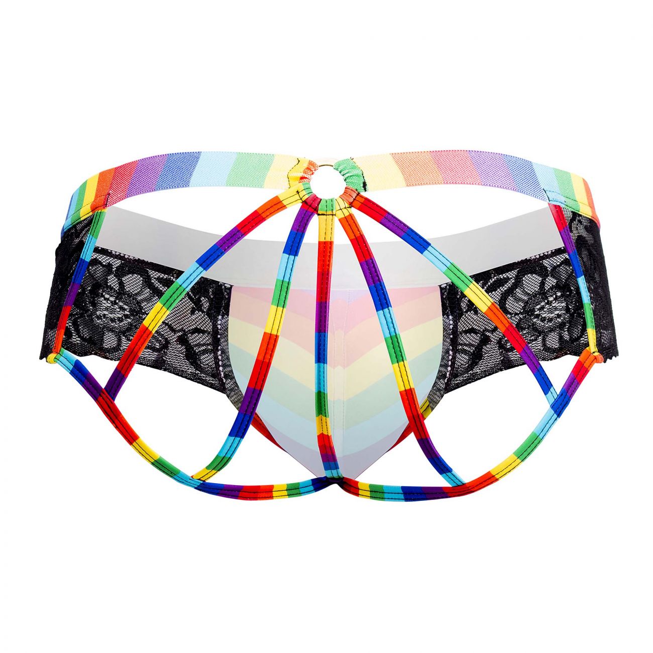 CandyMan 99498 Pride Lace Jockstrap Brief Black Rainbow