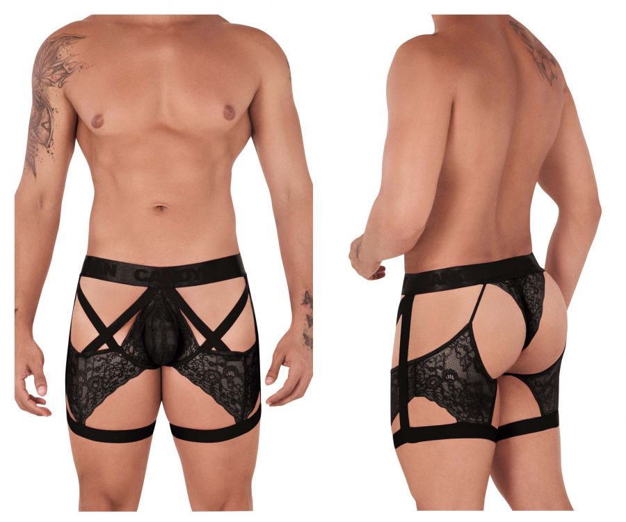 CandyMan 99502 Lace Garter Trunks Black
