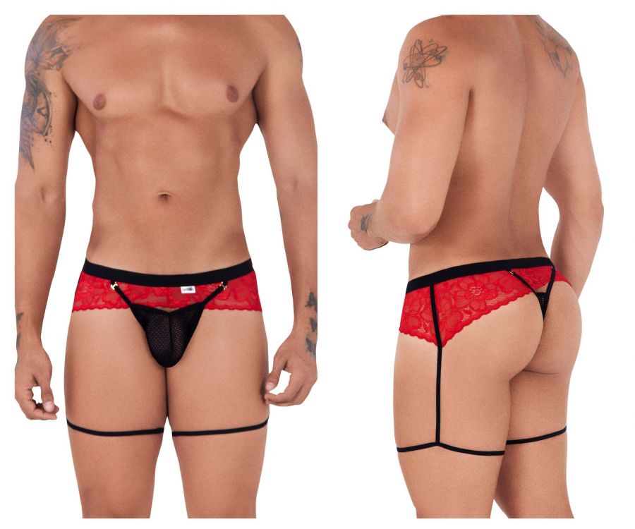 CandyMan 99510 Mesh-Lace Garter Thongs Red & Black