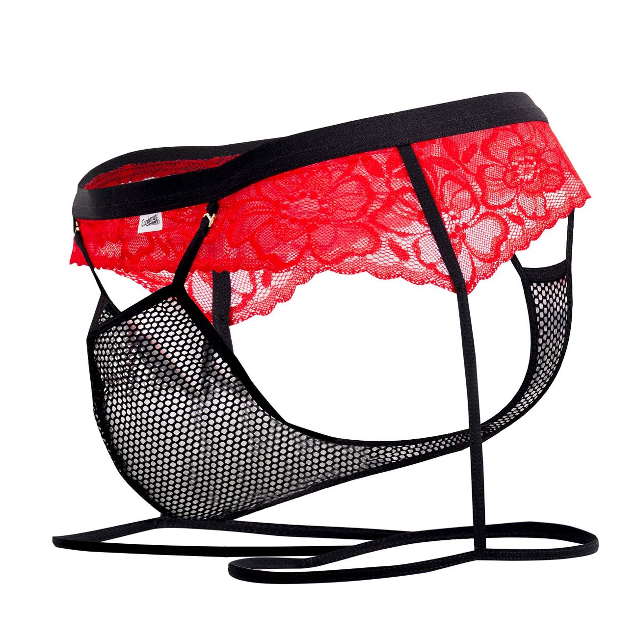 CandyMan 99510 Mesh-Lace Garter Thongs Red & Black