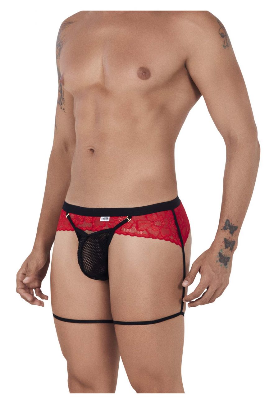 CandyMan 99510 Mesh-Lace Garter Thongs Red & Black