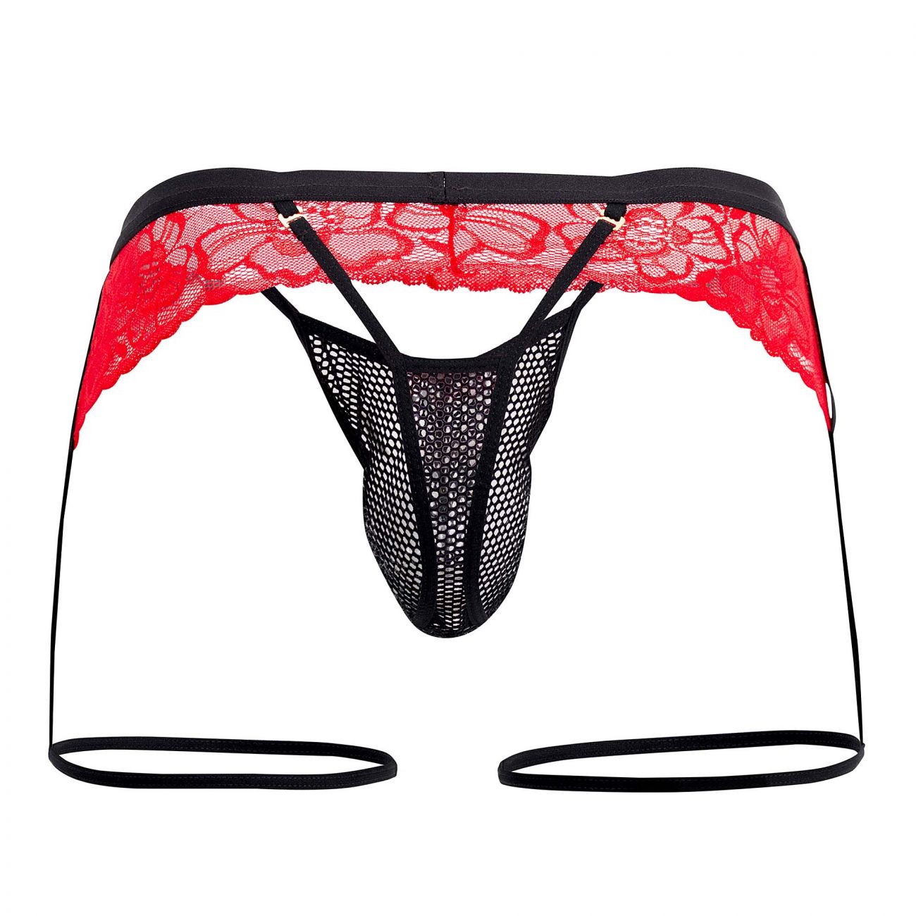 CandyMan 99510 Mesh-Lace Garter Thongs Red & Black