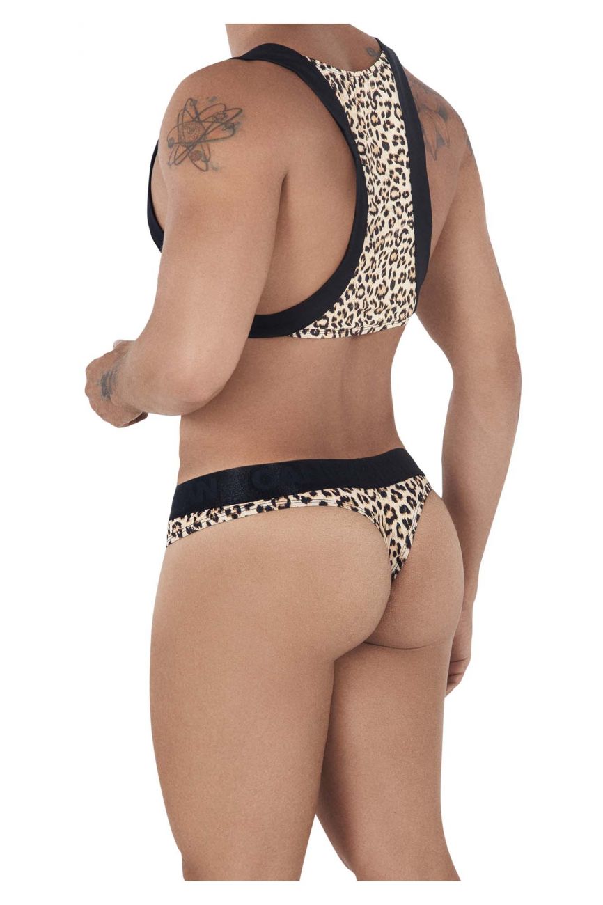 CandyMan 99524 Printed Top and Thong Set Black Cheeta