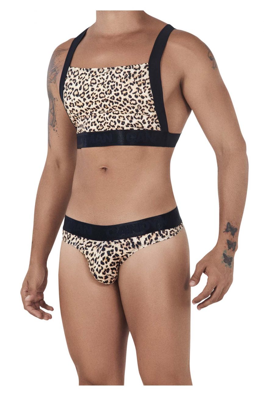 CandyMan 99524 Printed Top and Thong Set Black Cheeta