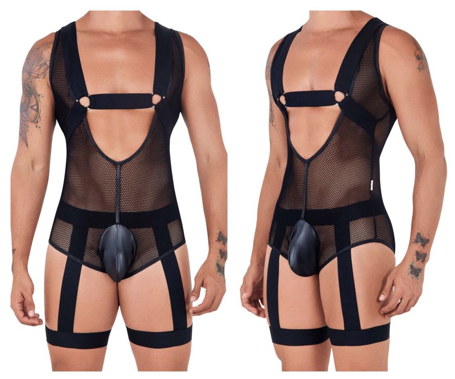 CandyMan 99529 Mesh Garter Bodysuit Black