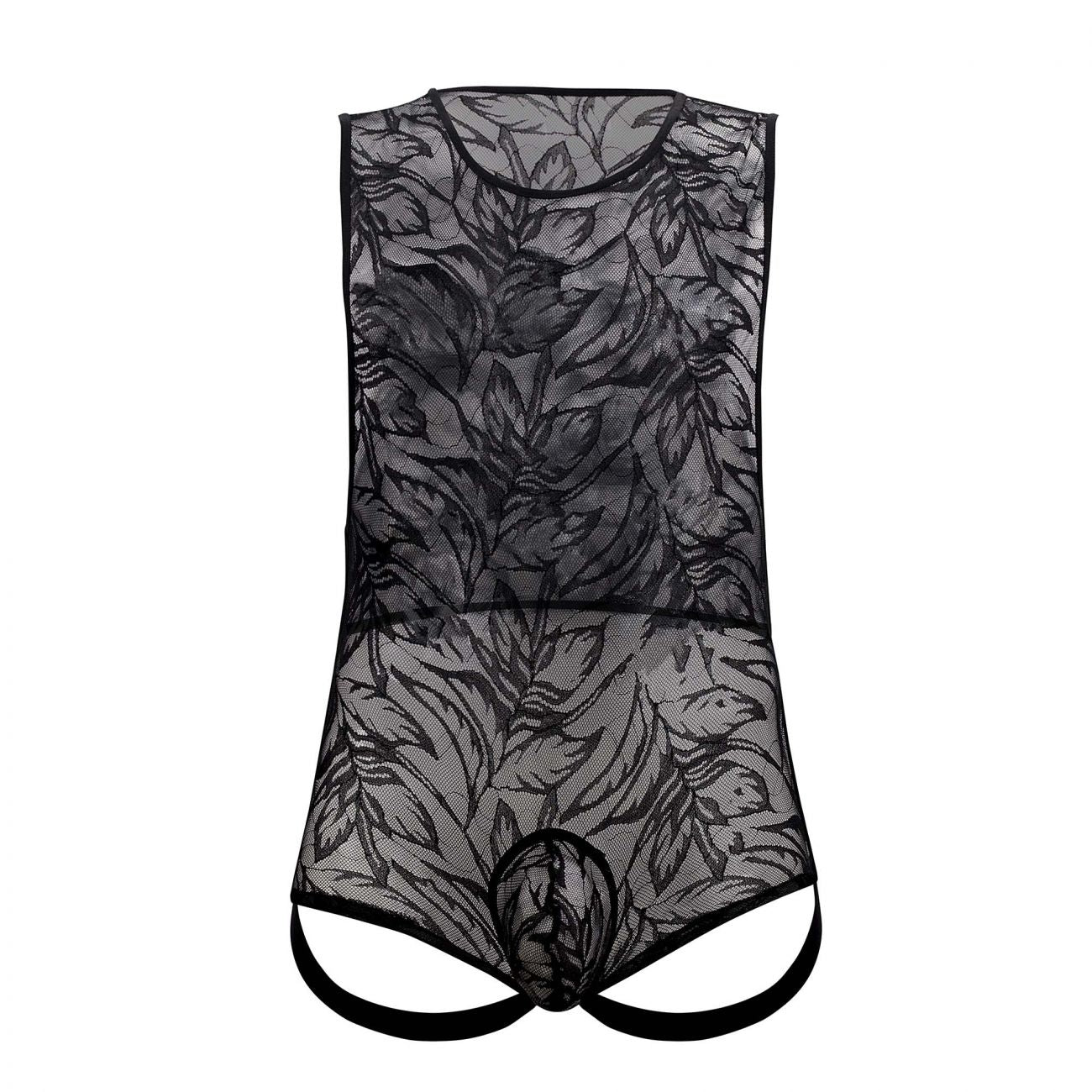 CandyMan 99531X Lace Exposed Butt Bodysuit Black Plus Sizes