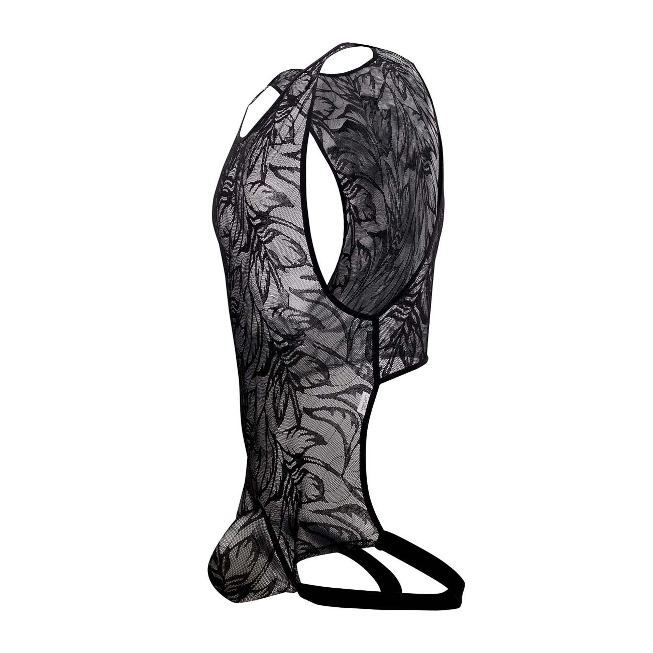CandyMan 99531X Lace Exposed Butt Bodysuit Black Plus Sizes