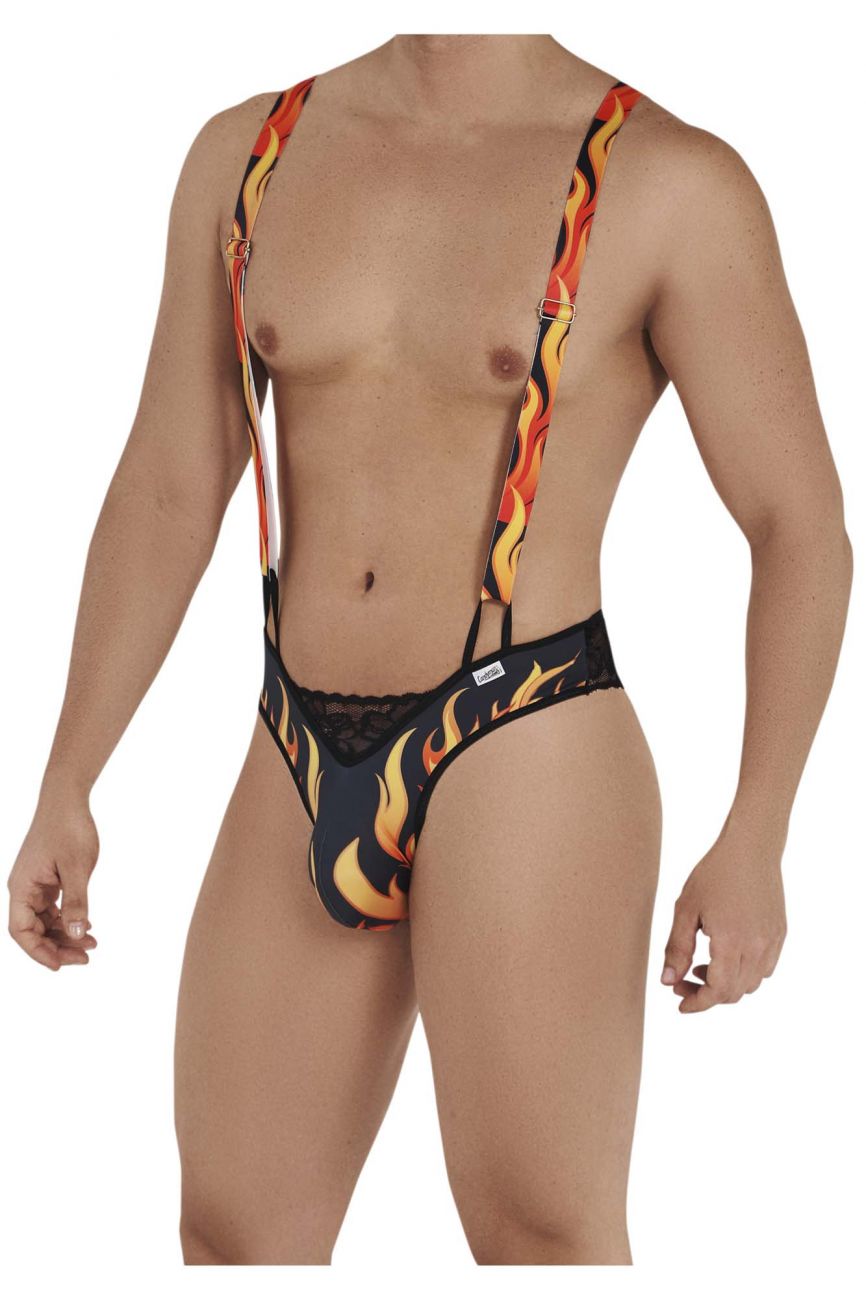 CandyMan 99543 Fire Bodysuit Black & Orange