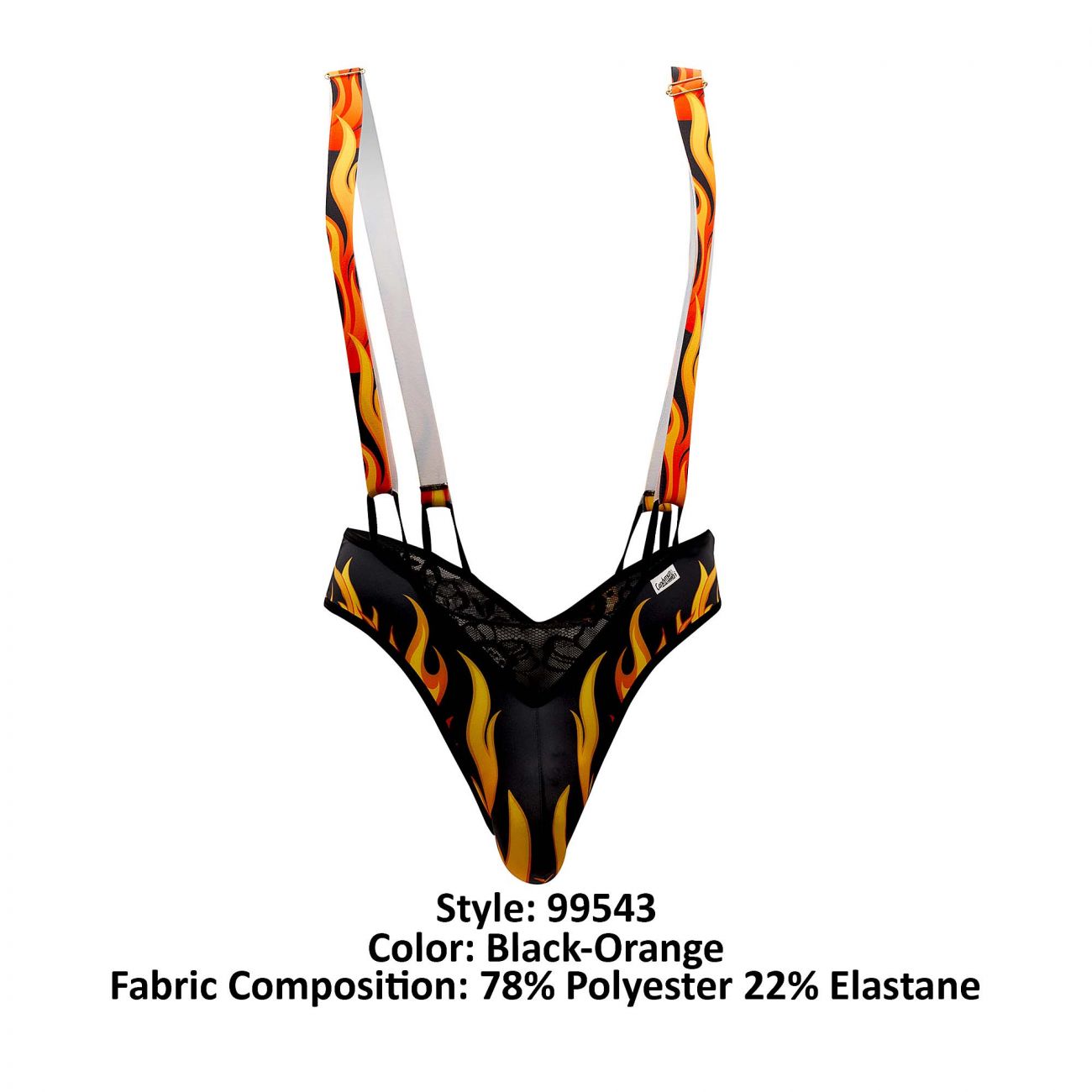 CandyMan 99543 Fire Bodysuit Black & Orange