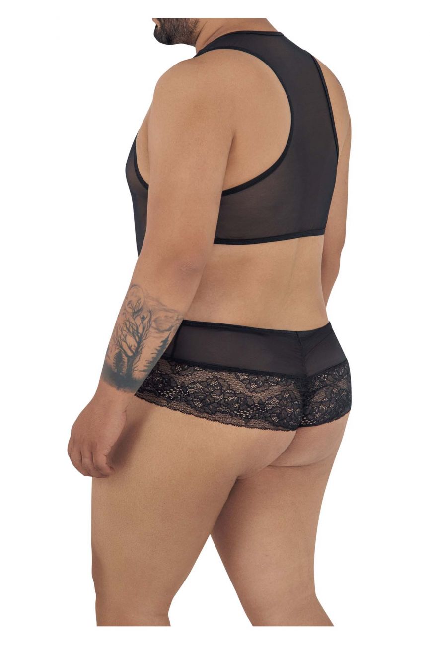 CandyMan 99557X Mesh-Lace Bodysuit Black Plus Sizes