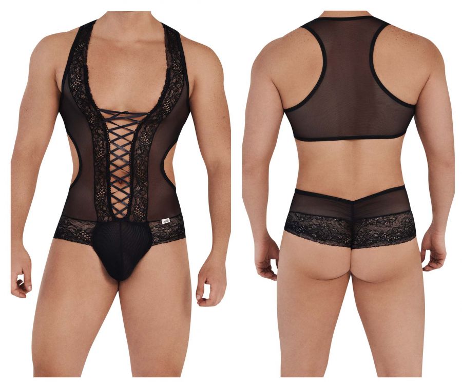 CandyMan 99557 Mesh-Lace Bodysuit Black