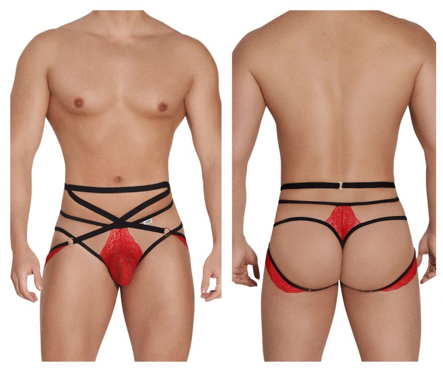 CandyMan 99562 Lace Jockstrap Thongs Red and Black