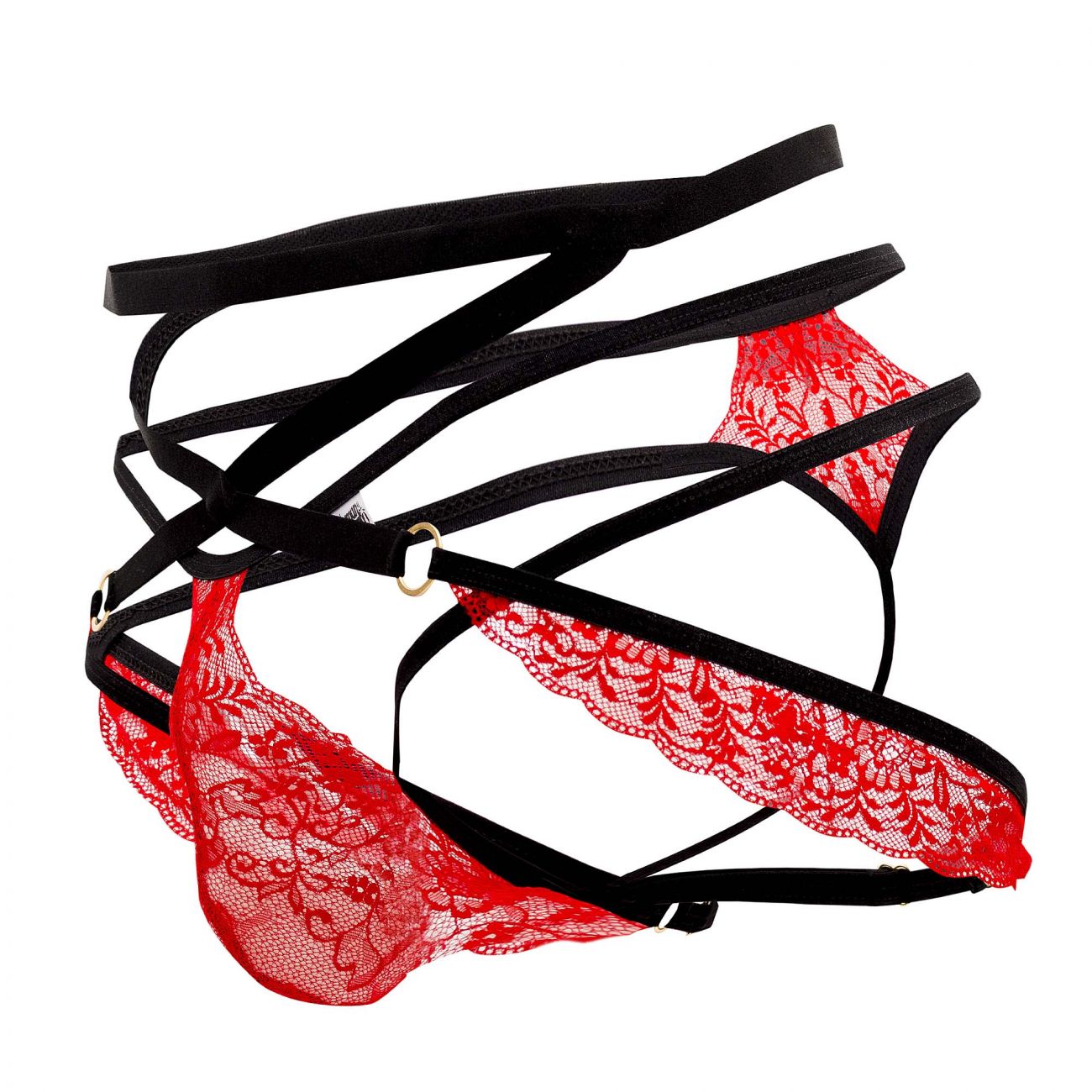 CandyMan 99562 Lace Jockstrap Thongs Red and Black