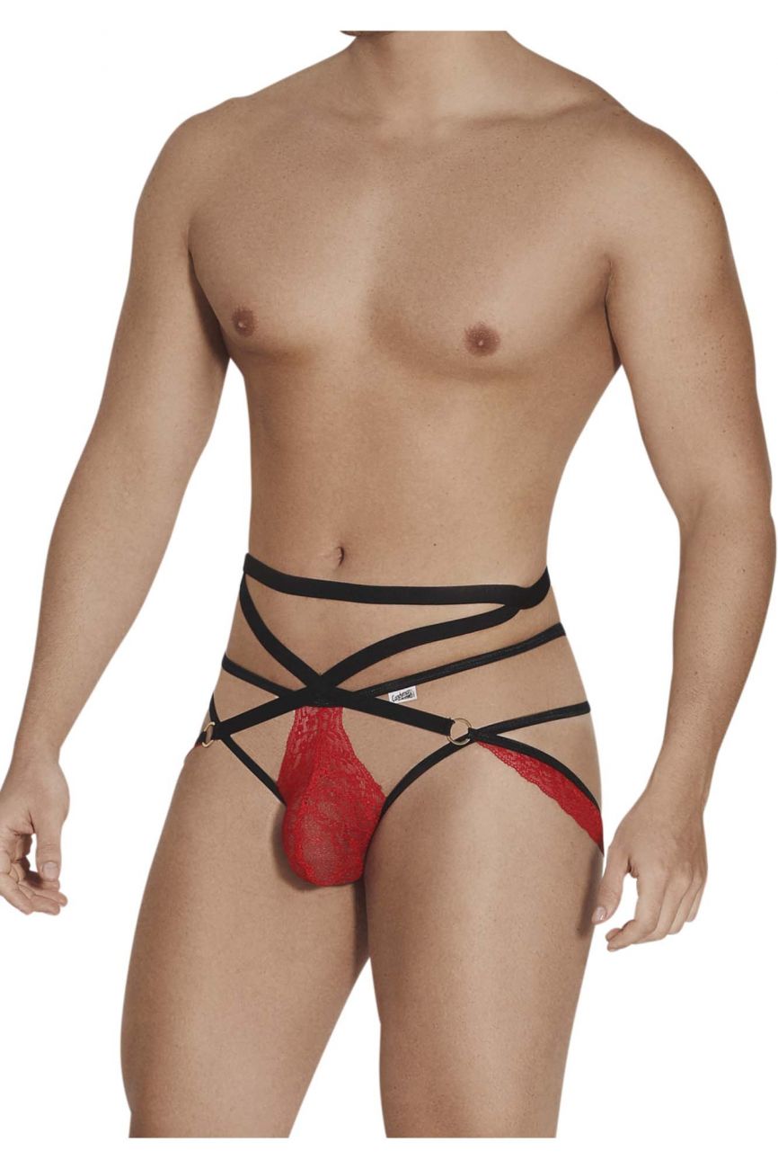 CandyMan 99562 Lace Jockstrap Thongs Red and Black
