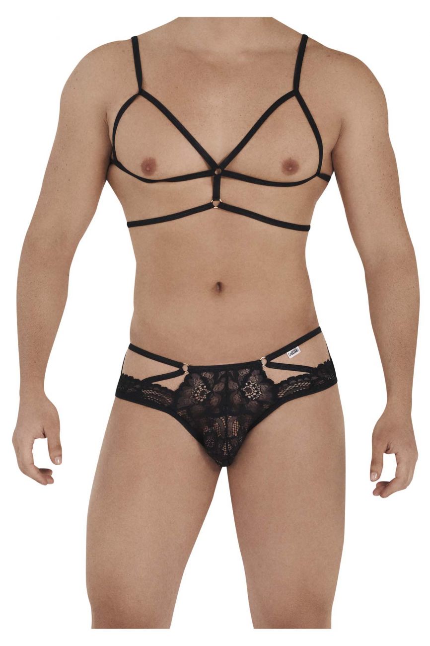 CandyMan 99572 Lace Harness-Jockstrap Outfit Black