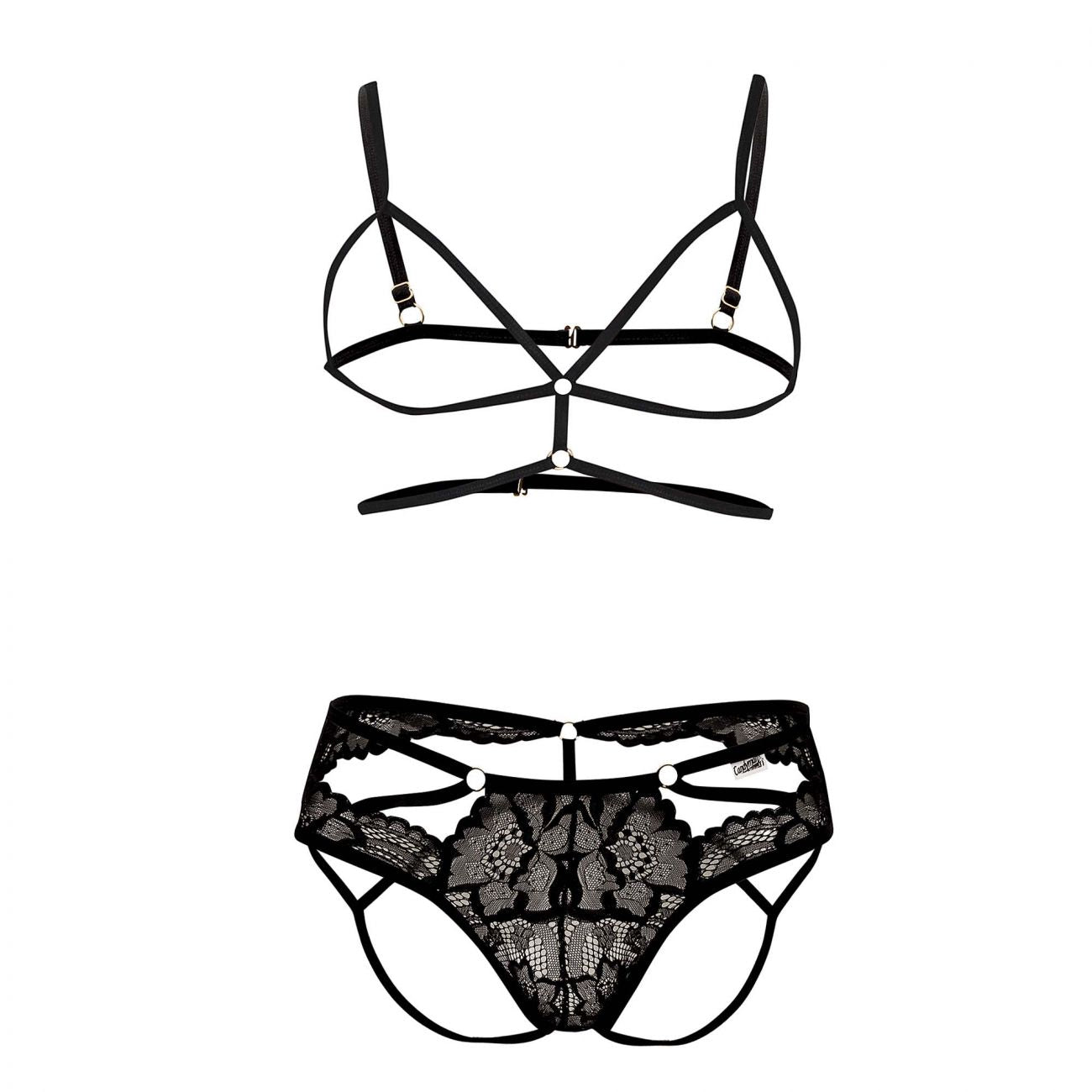 CandyMan 99572 Lace Harness-Jockstrap Outfit Black