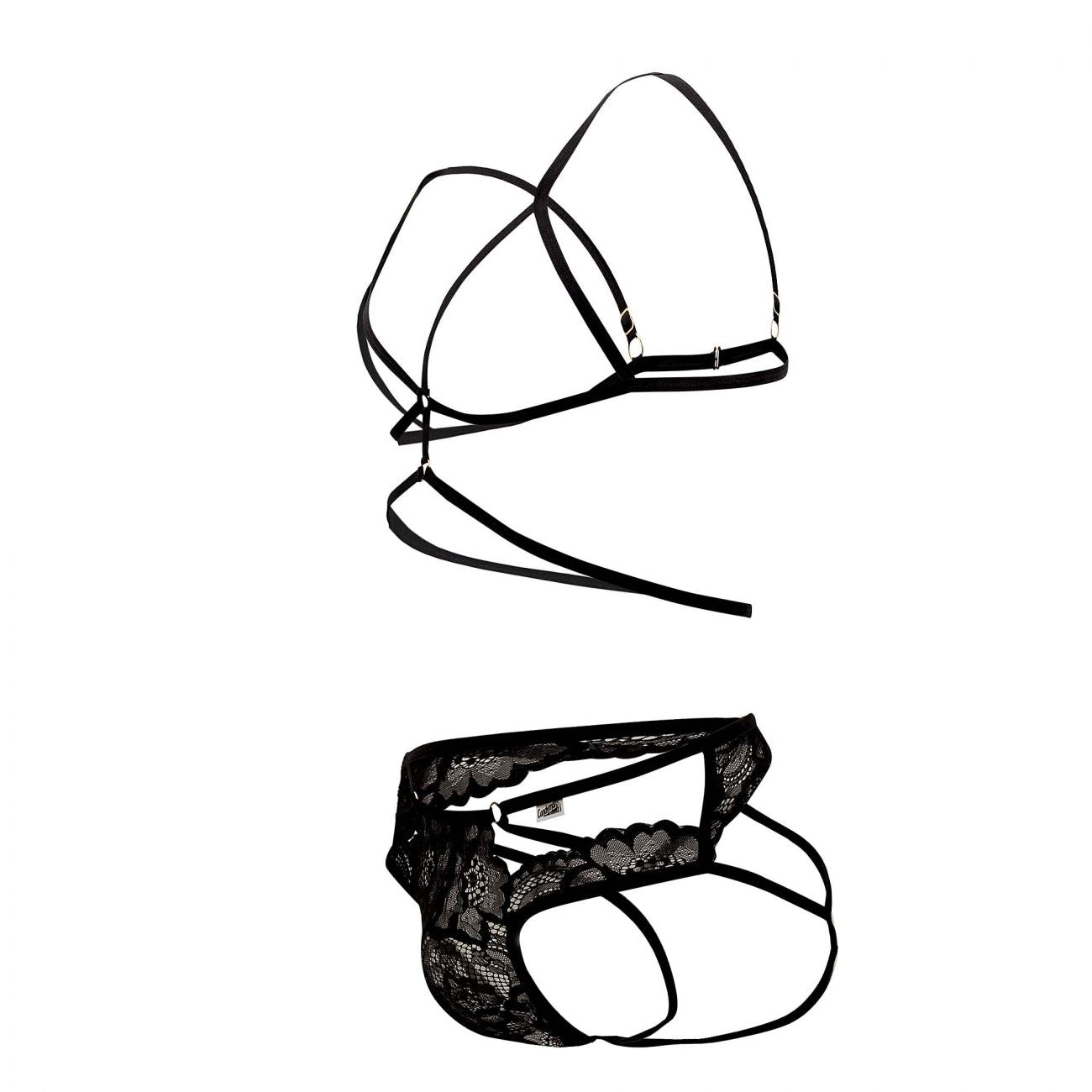 CandyMan 99572 Lace Harness-Jockstrap Outfit Black
